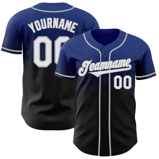 Custom Royal Black-Gray Authentic Fade Fashion Baseball Jersey - Main View