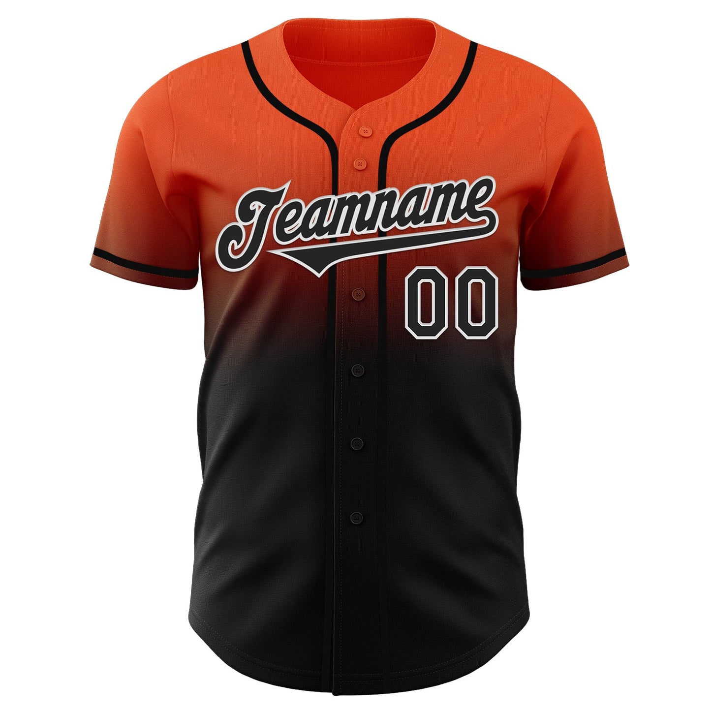 Custom Orange Black-White Authentic Fade Fashion Baseball Jersey view 2