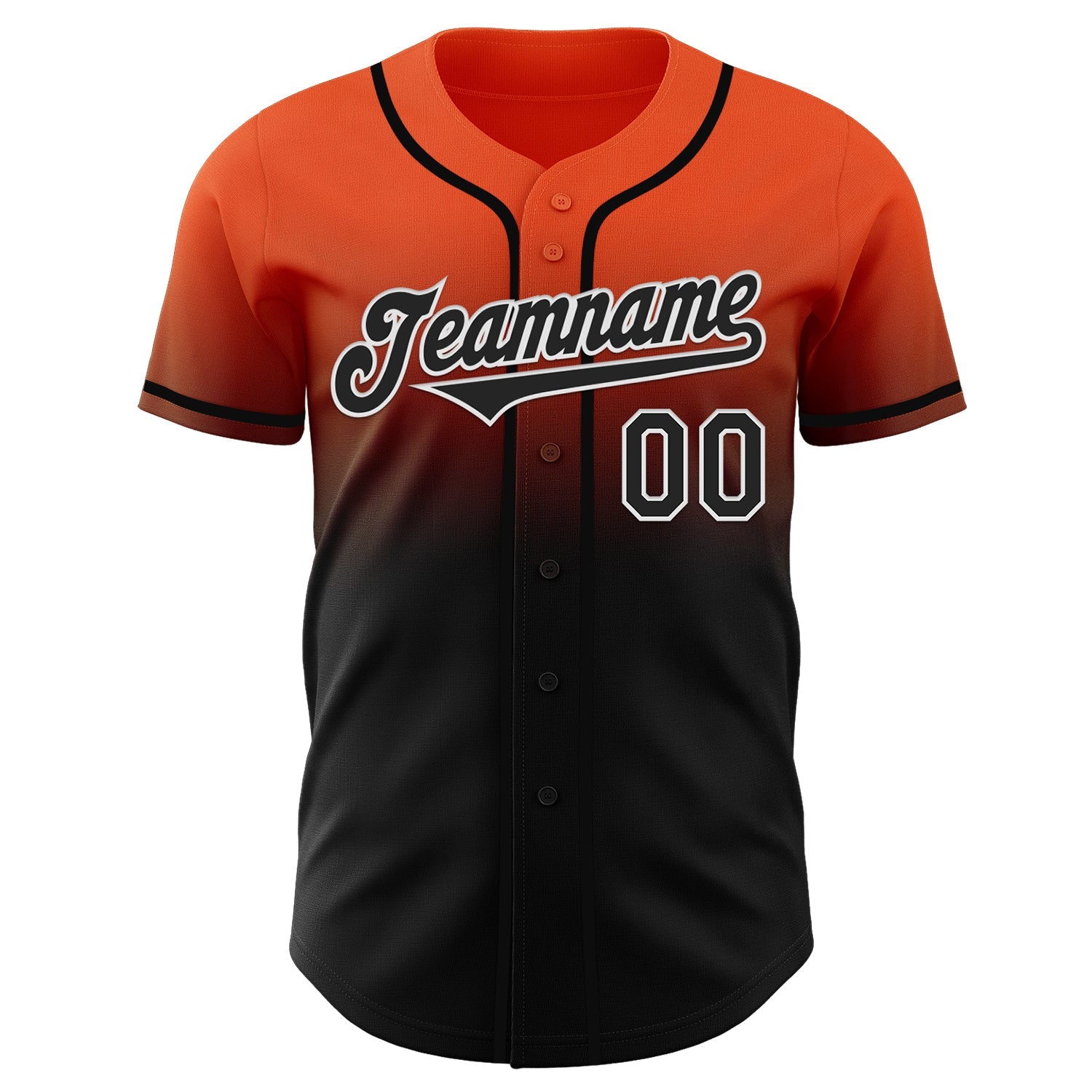 Custom Orange Black-White Authentic Fade Fashion Baseball Jersey view 2