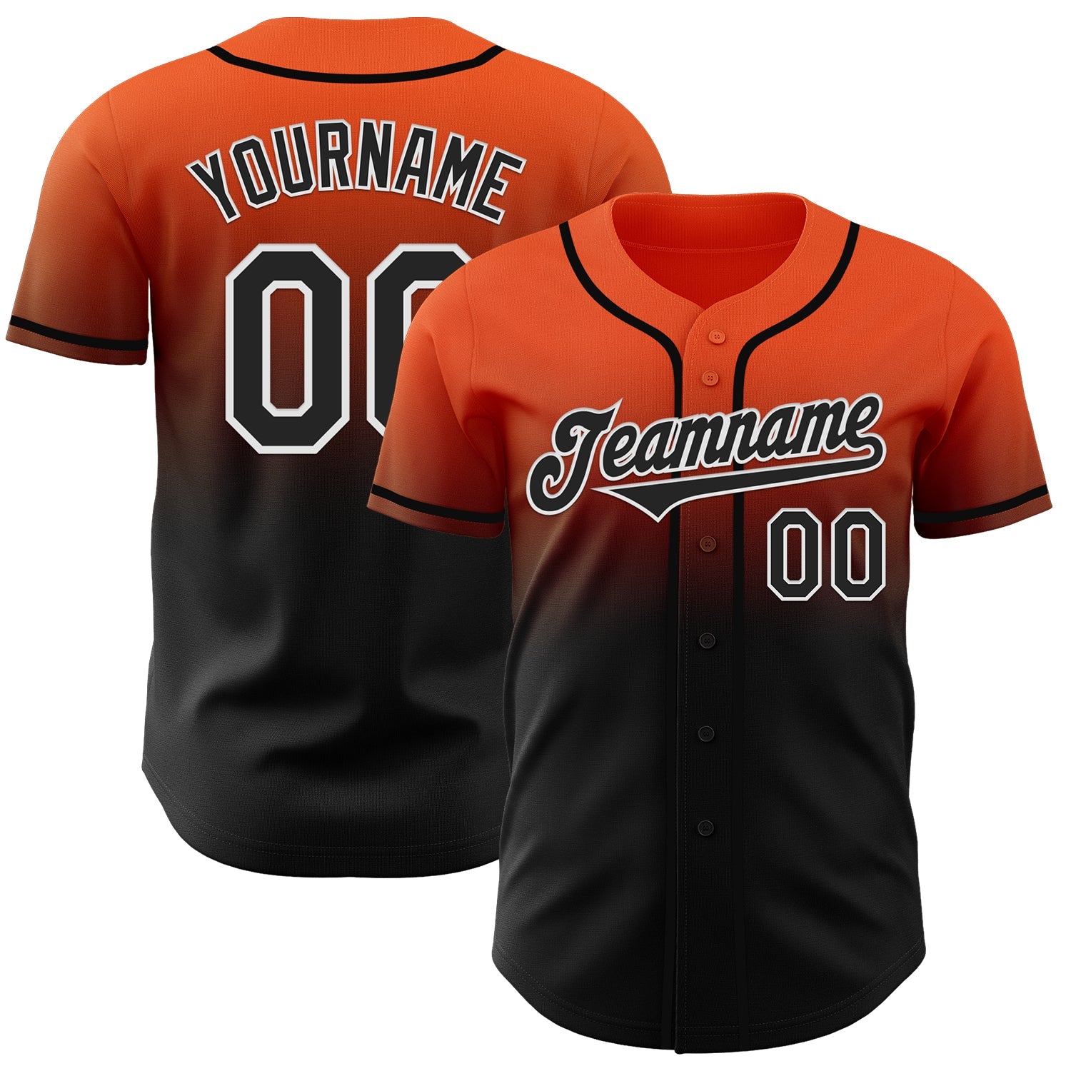 Custom Orange Black-White Authentic Fade Fashion Baseball Jersey - Main View