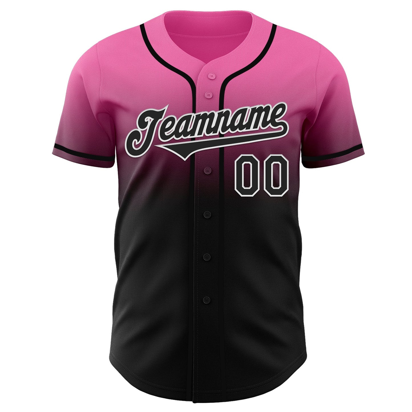 Custom Pink Black-White Authentic Fade Fashion Baseball Jersey view 2