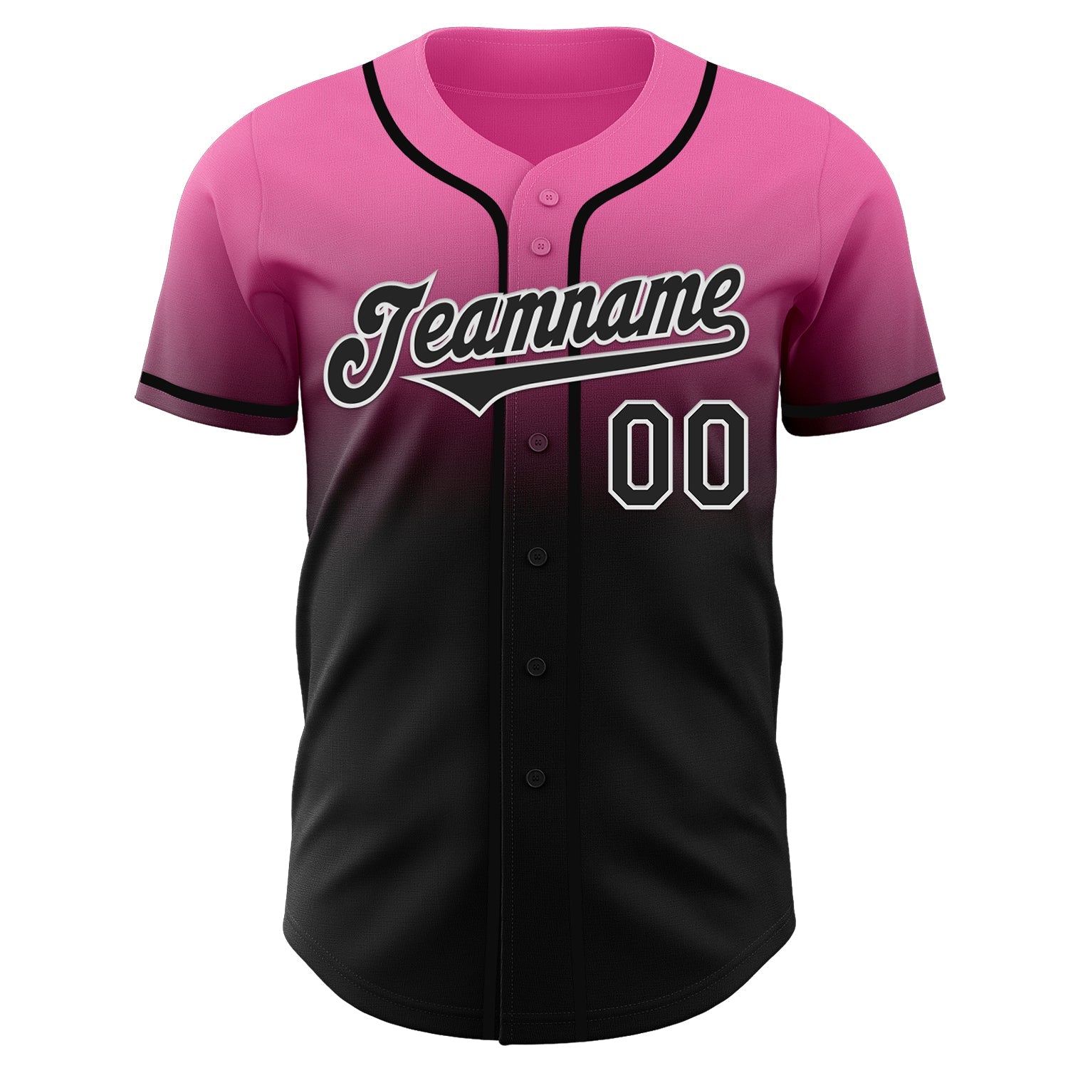 Custom Pink Black-White Authentic Fade Fashion Baseball Jersey view 2
