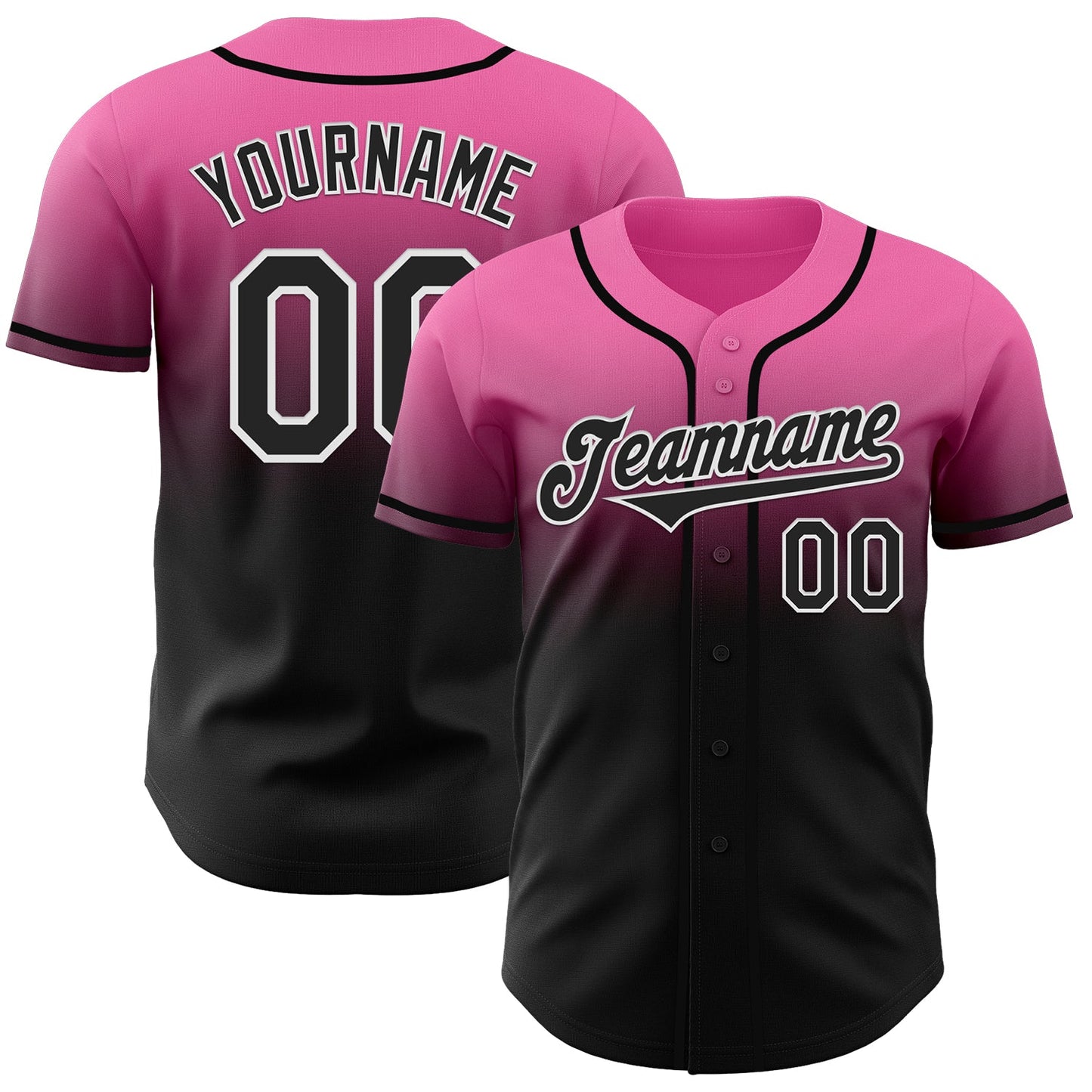 Custom Pink Black-White Authentic Fade Fashion Baseball Jersey - Main View