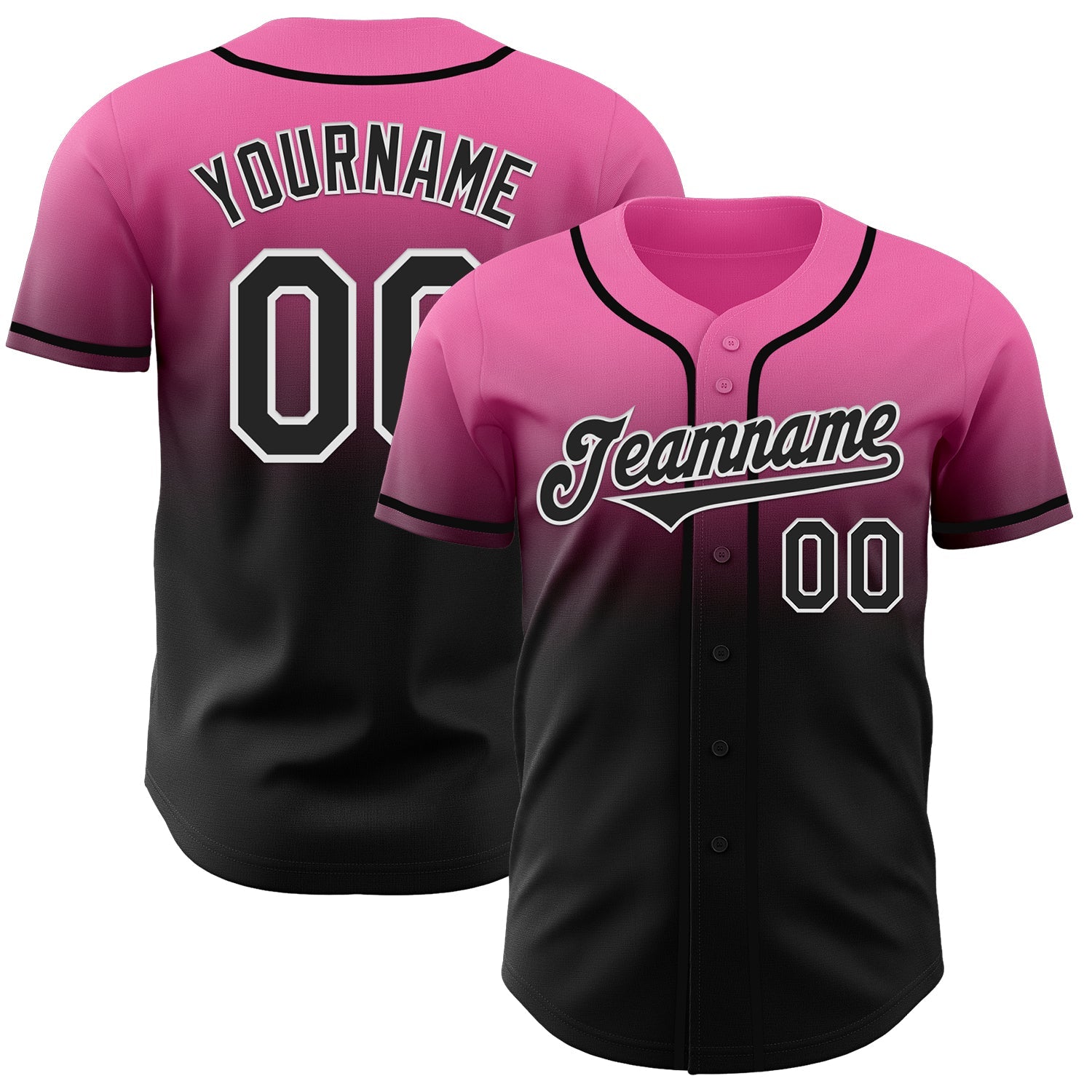 Custom Pink Black-White Authentic Fade Fashion Baseball Jersey - Main View