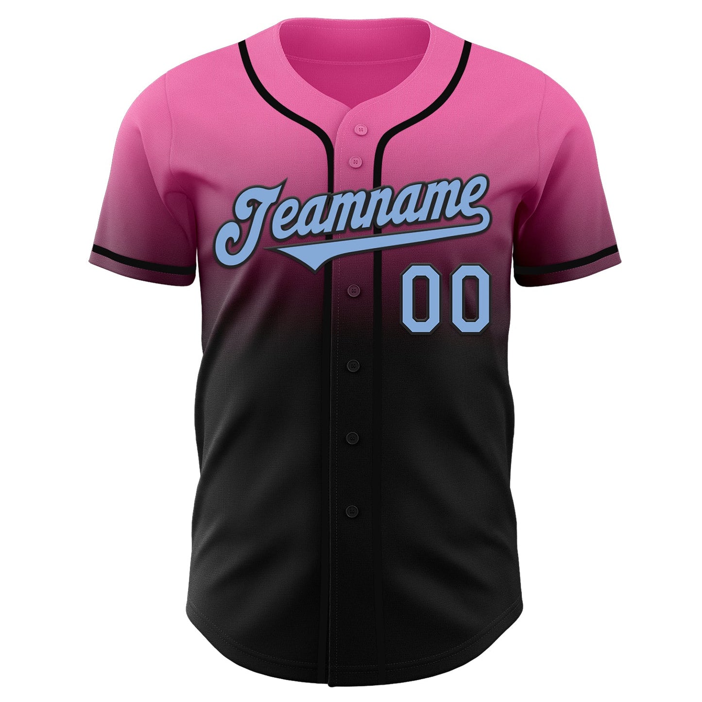 Custom Pink Light Blue-Black Authentic Fade Fashion Baseball Jersey view 2