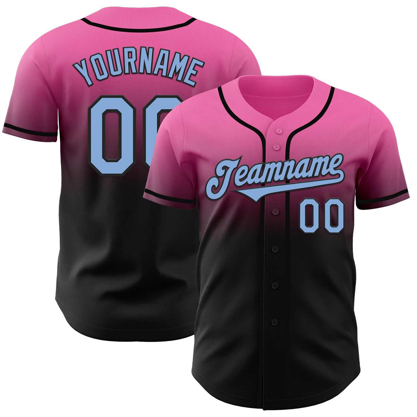 Custom Pink Light Blue-Black Authentic Fade Fashion Baseball Jersey - Main View