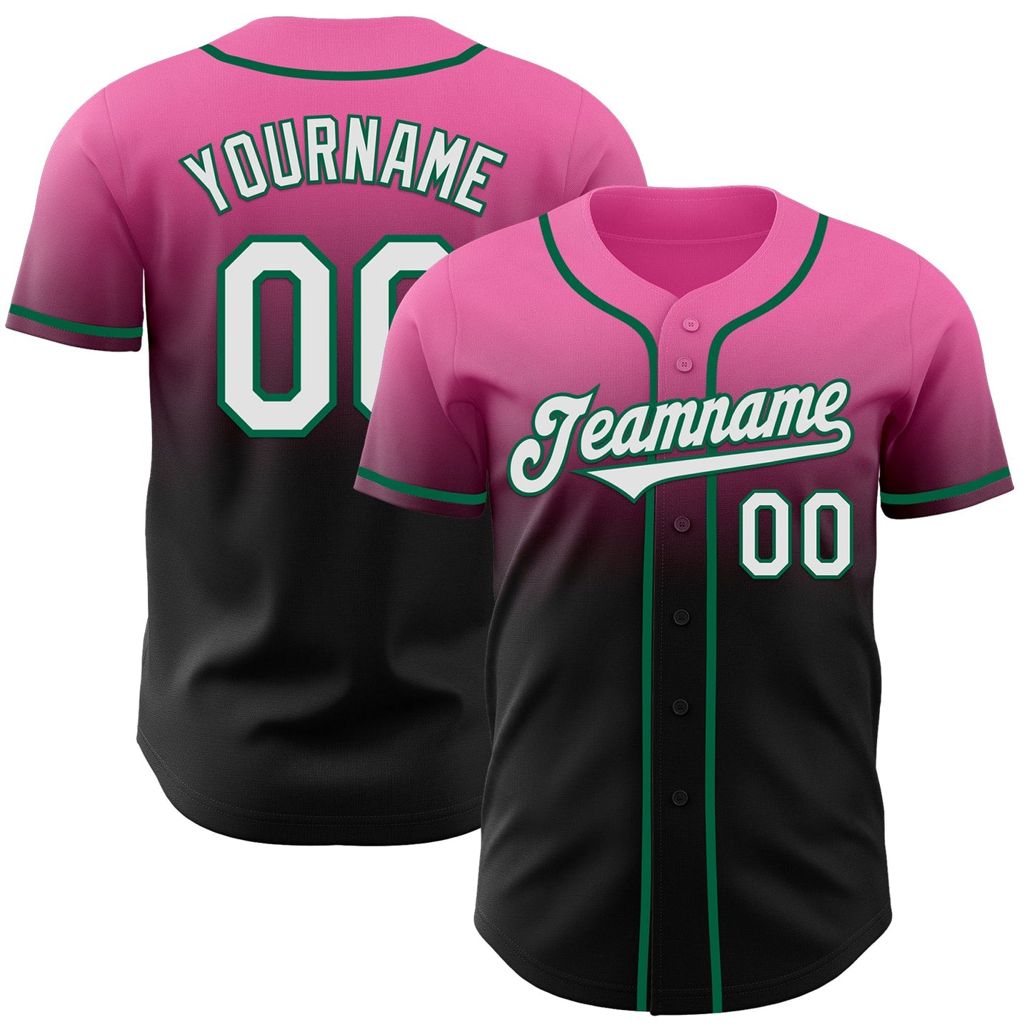 Custom Pink Black-Kelly Green Authentic Fade Fashion Baseball Jersey - Main View