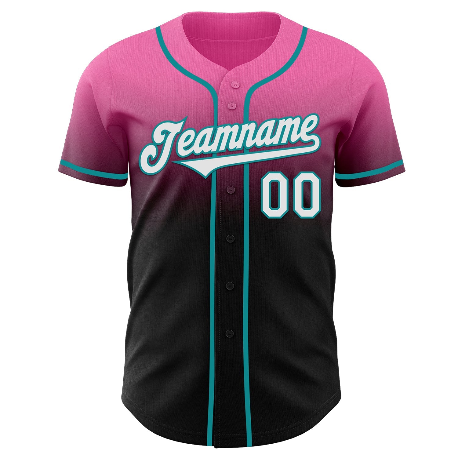 Custom Pink Black-Teal Authentic Fade Fashion Baseball Jersey view 2