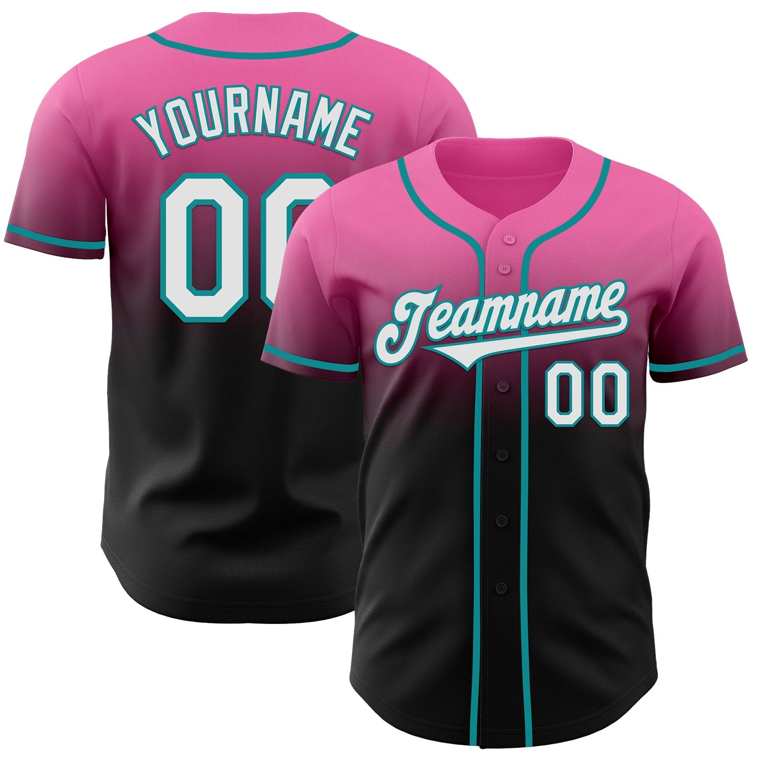 Custom Pink Black-Teal Authentic Fade Fashion Baseball Jersey - Main View