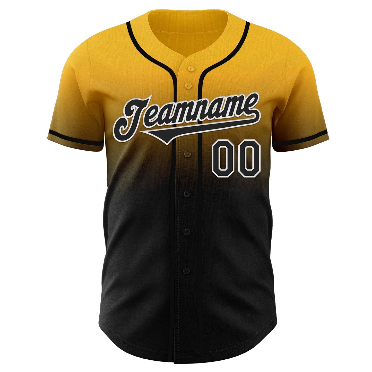 Custom Gold Black-White Authentic Fade Fashion Baseball Jersey view 2