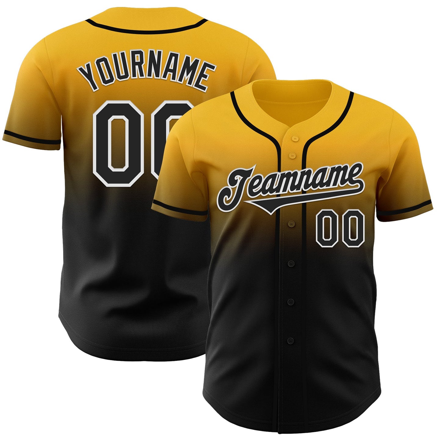 Custom Gold Black-White Authentic Fade Fashion Baseball Jersey - Main View