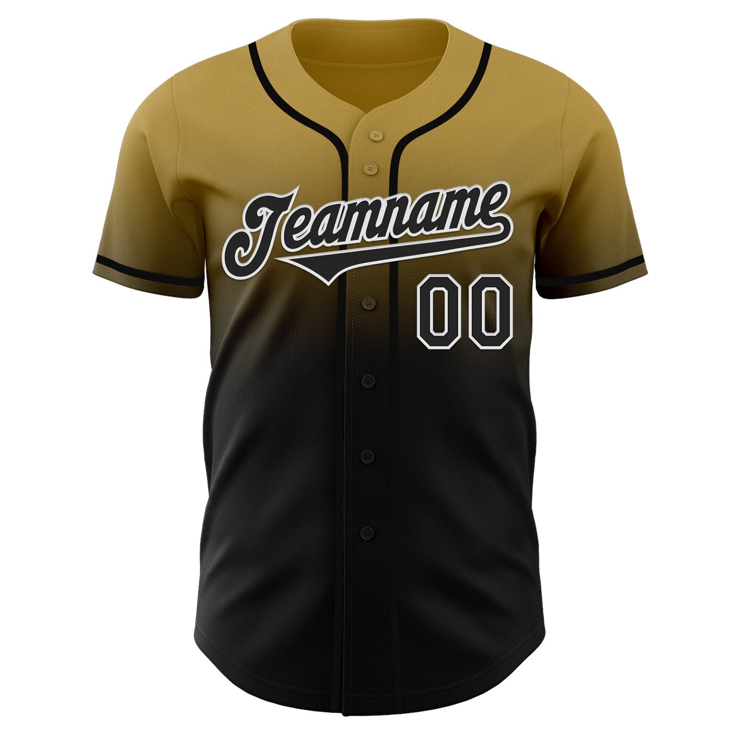 Custom Old Gold Black-White Authentic Fade Fashion Baseball Jersey view 2