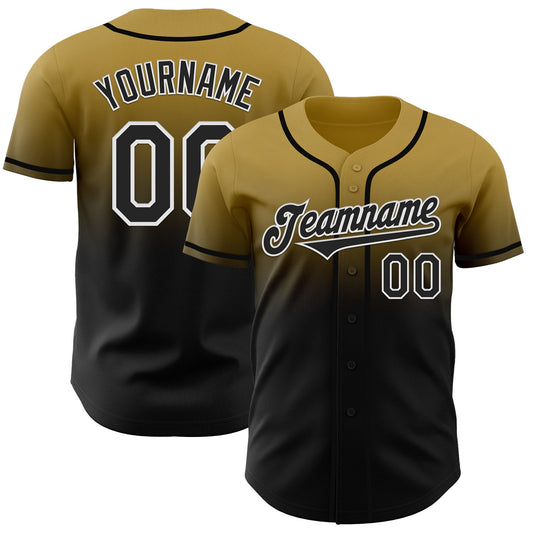 Custom Old Gold Black-White Authentic Fade Fashion Baseball Jersey - Main View