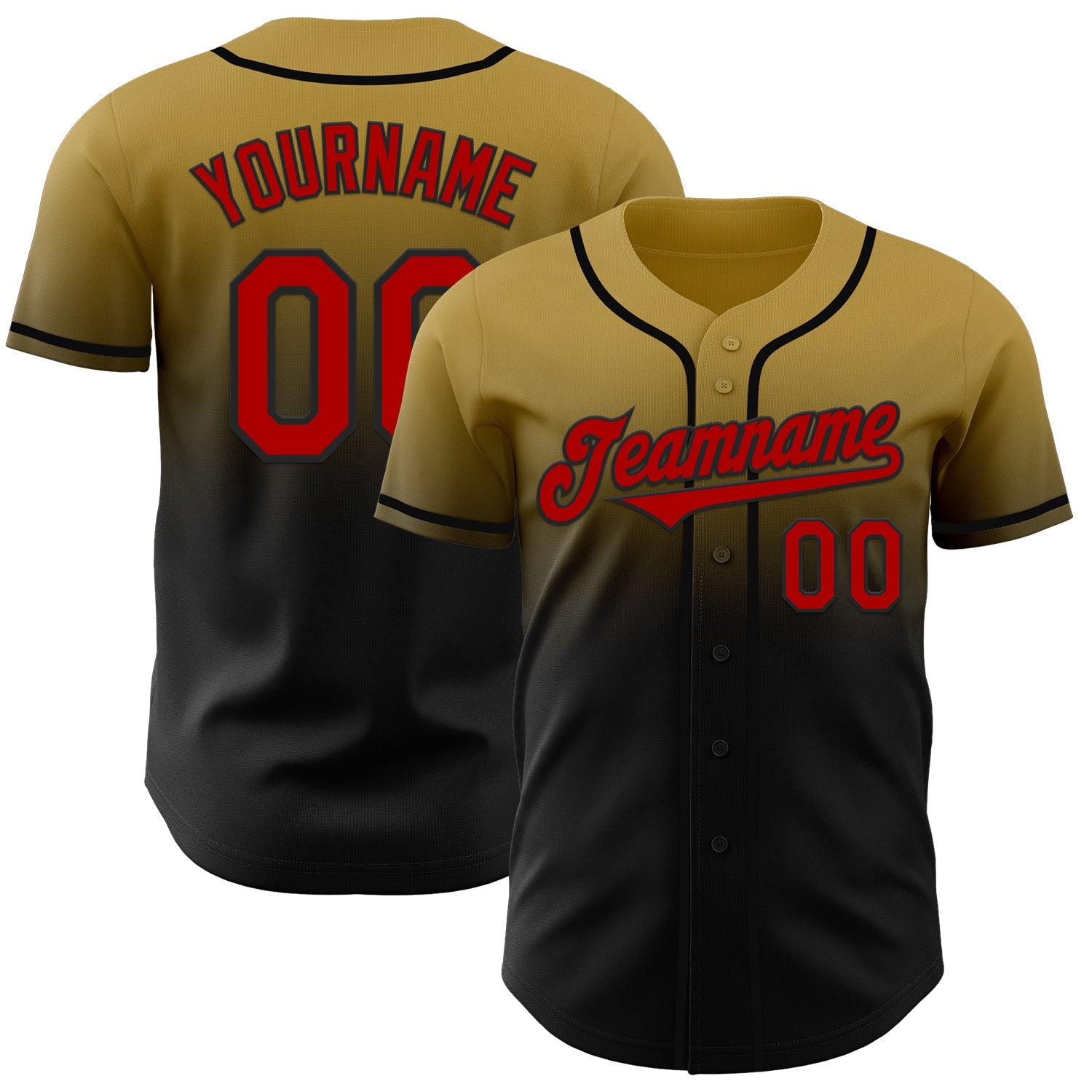 Custom Old Gold Red-Black Authentic Fade Fashion Baseball Jersey - Main View