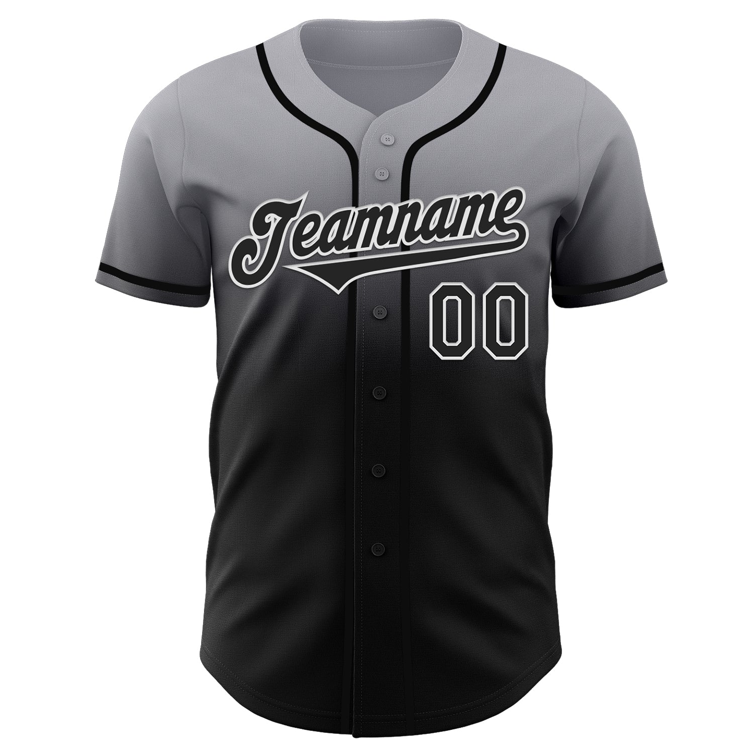 Custom Gray Black-White Authentic Fade Fashion Baseball Jersey view 2