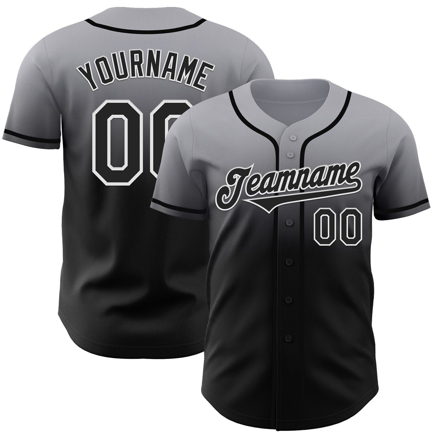 Custom Gray Black-White Authentic Fade Fashion Baseball Jersey - Main View