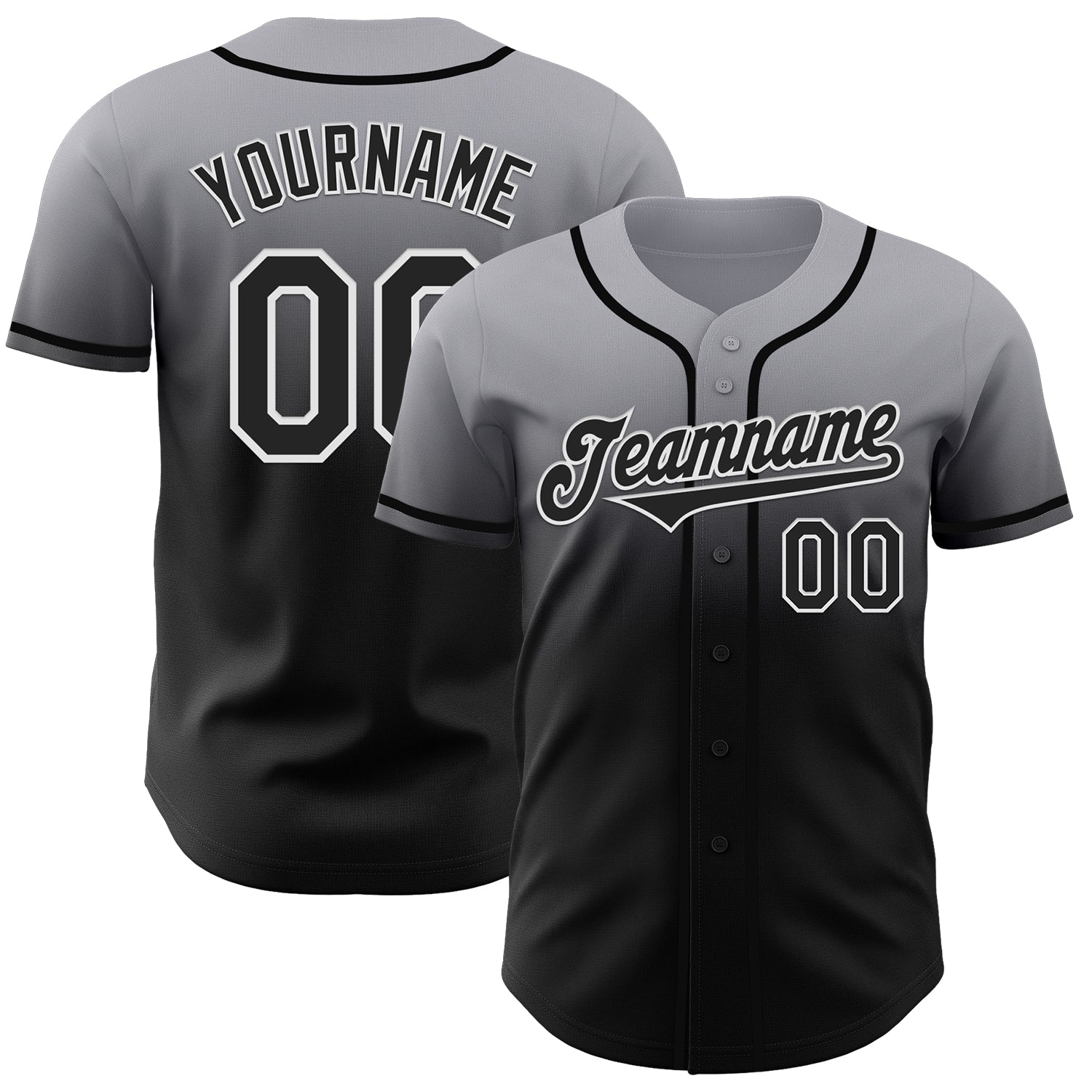 Custom Gray Black-White Authentic Fade Fashion Baseball Jersey - Main View