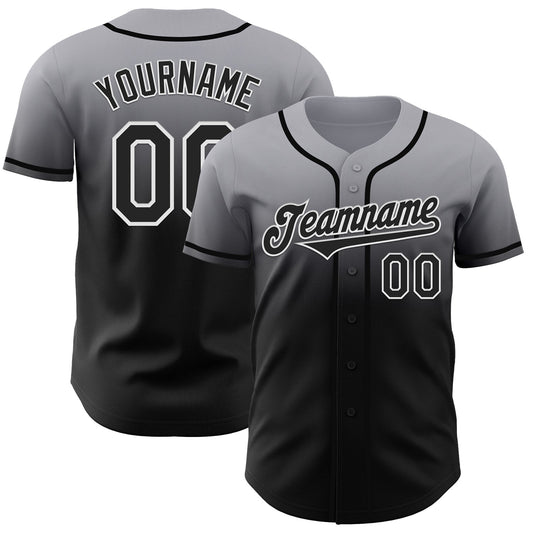 Custom Gray Black-White Authentic Fade Fashion Baseball Jersey - Main View