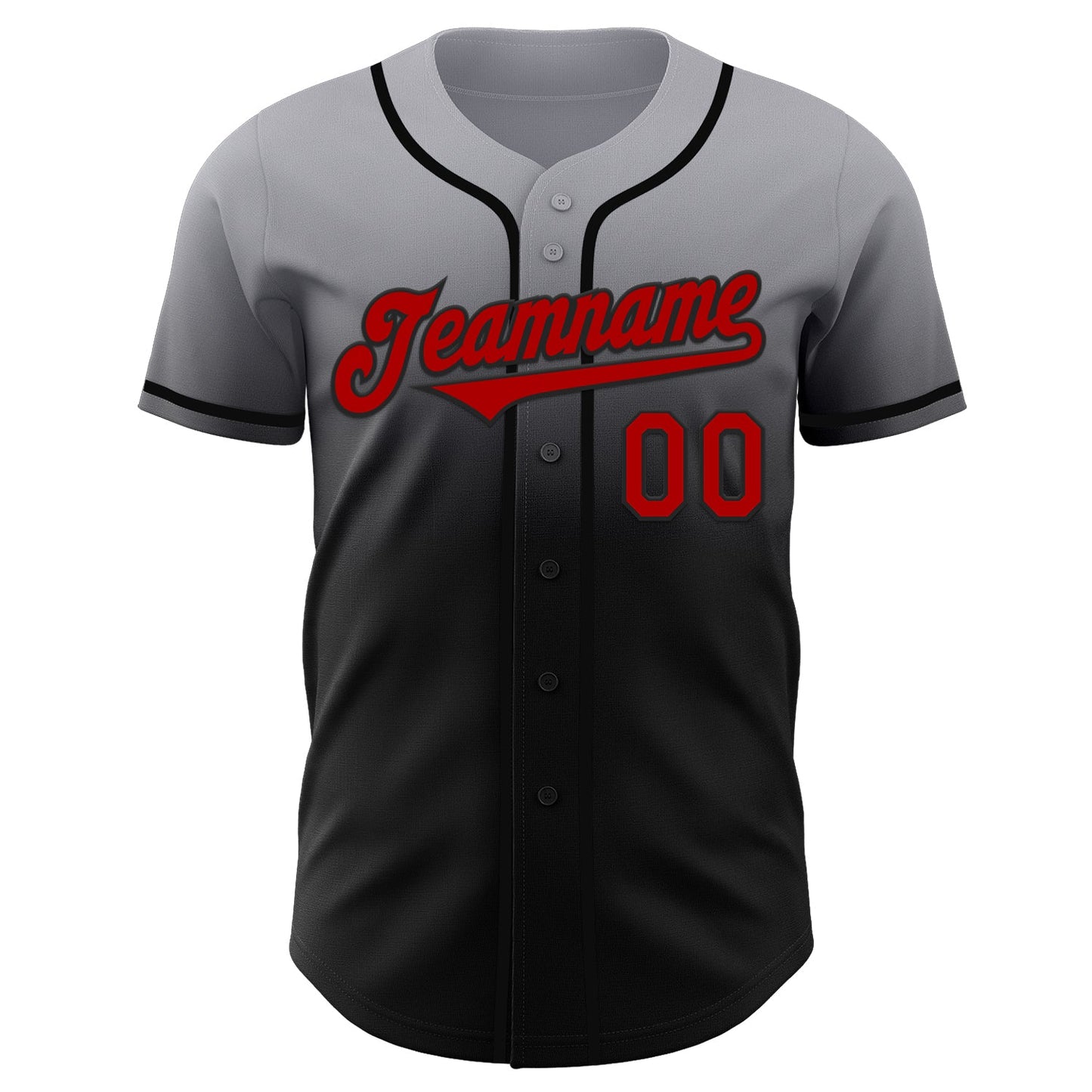 Custom Gray Red-Black Authentic Fade Fashion Baseball Jersey view 2