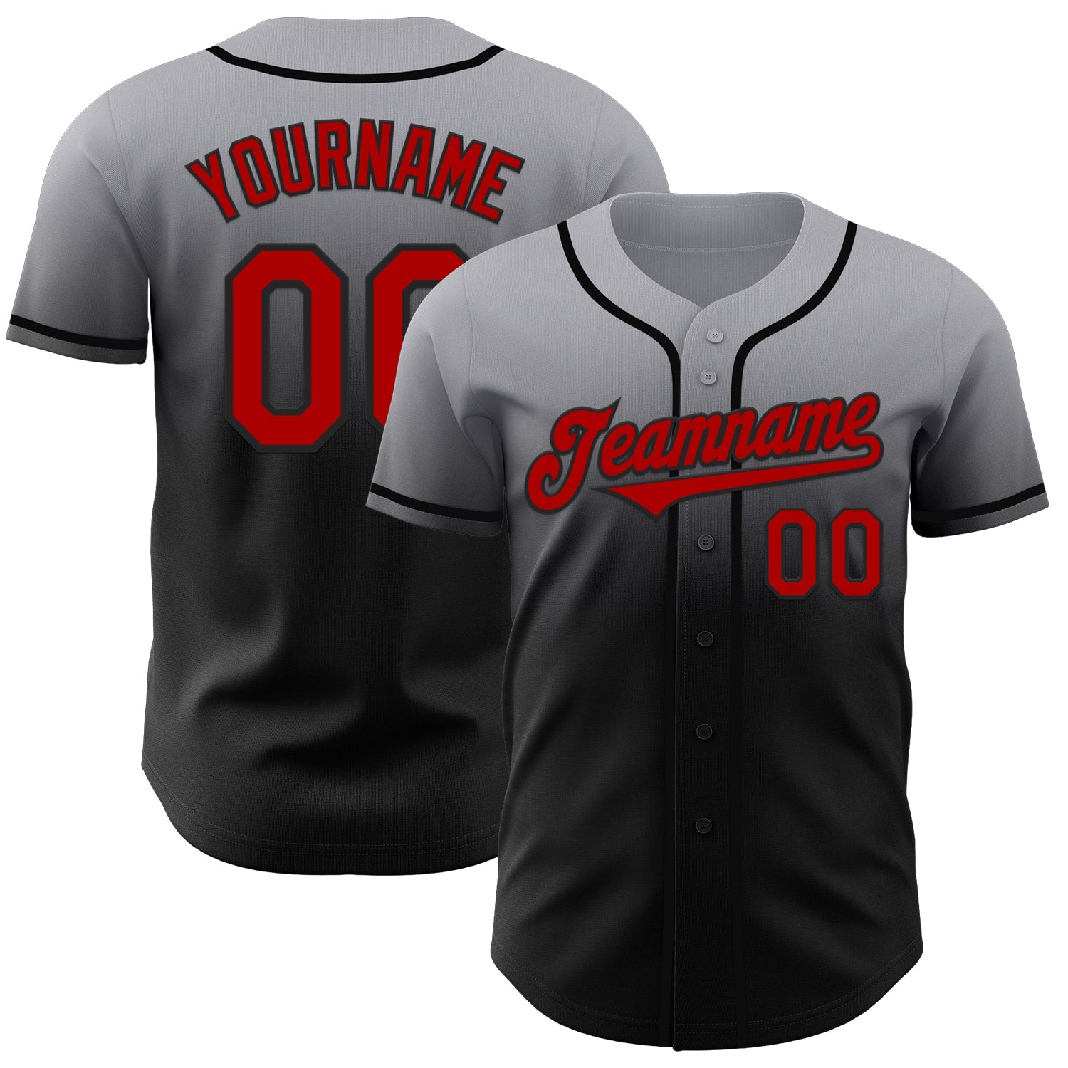 Custom Gray Red-Black Authentic Fade Fashion Baseball Jersey - Main View