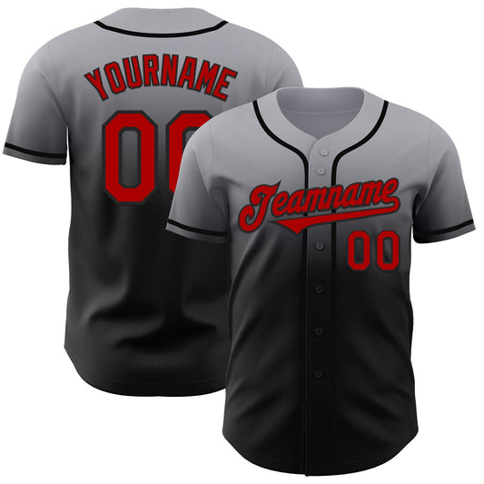 Custom Gray Red-Black Authentic Fade Fashion Baseball Jersey - Main View