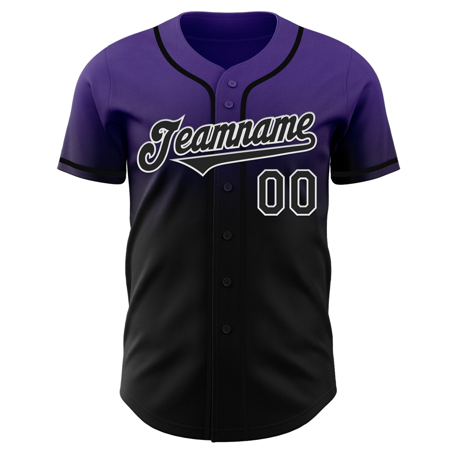 Custom Purple Black-White Authentic Fade Fashion Baseball Jersey view 2