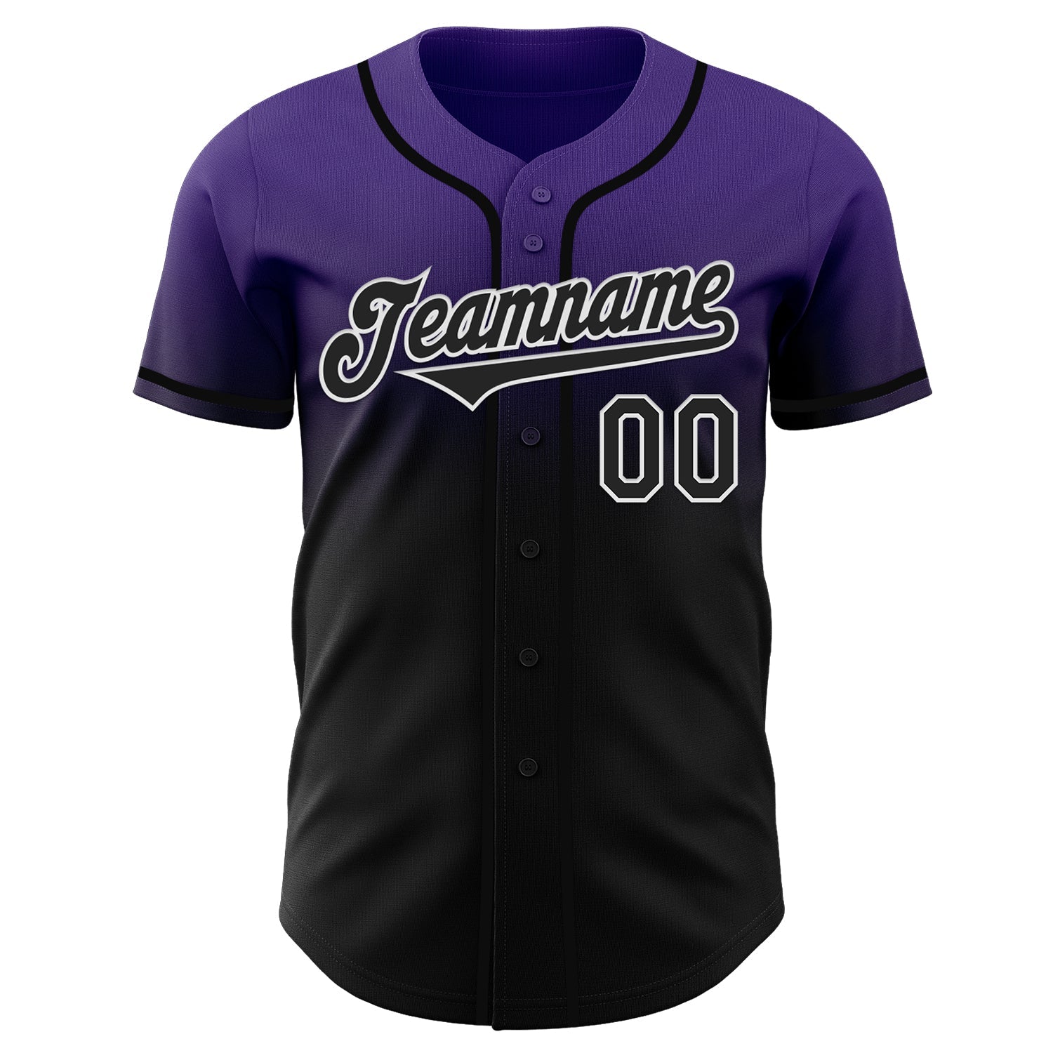 Custom Purple Black-White Authentic Fade Fashion Baseball Jersey view 2