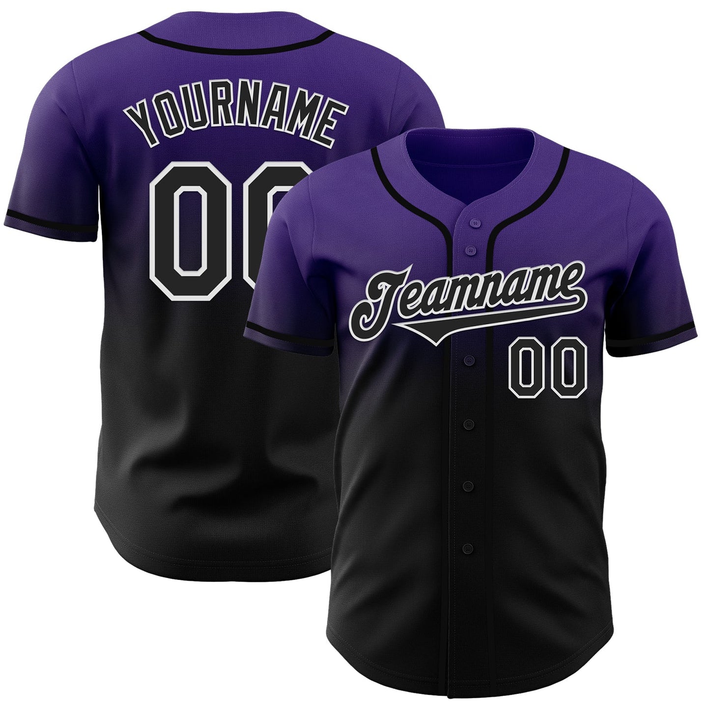 Custom Purple Black-White Authentic Fade Fashion Baseball Jersey - Main View