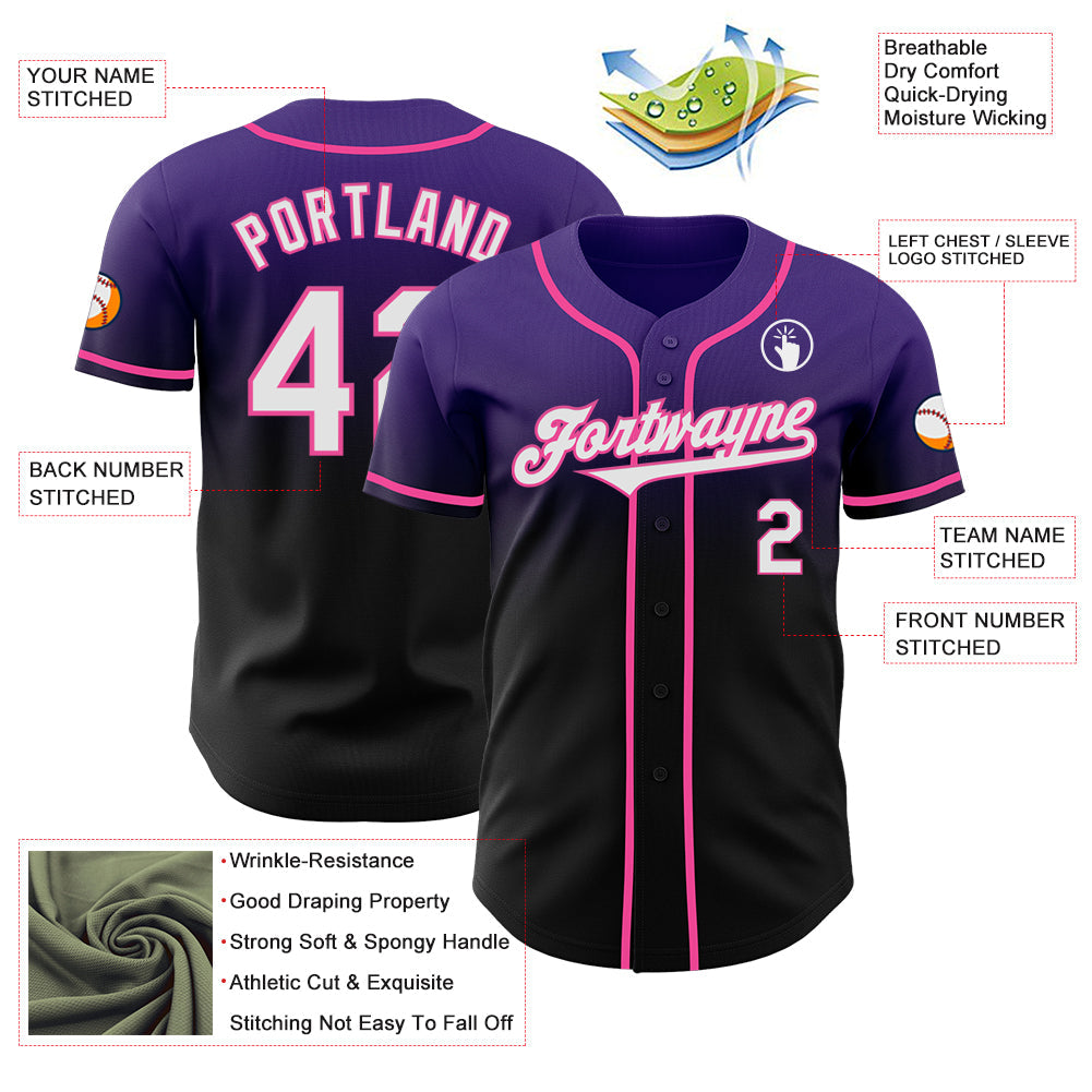 Custom Purple Black-Pink Authentic Fade Fashion Baseball Jersey view 3