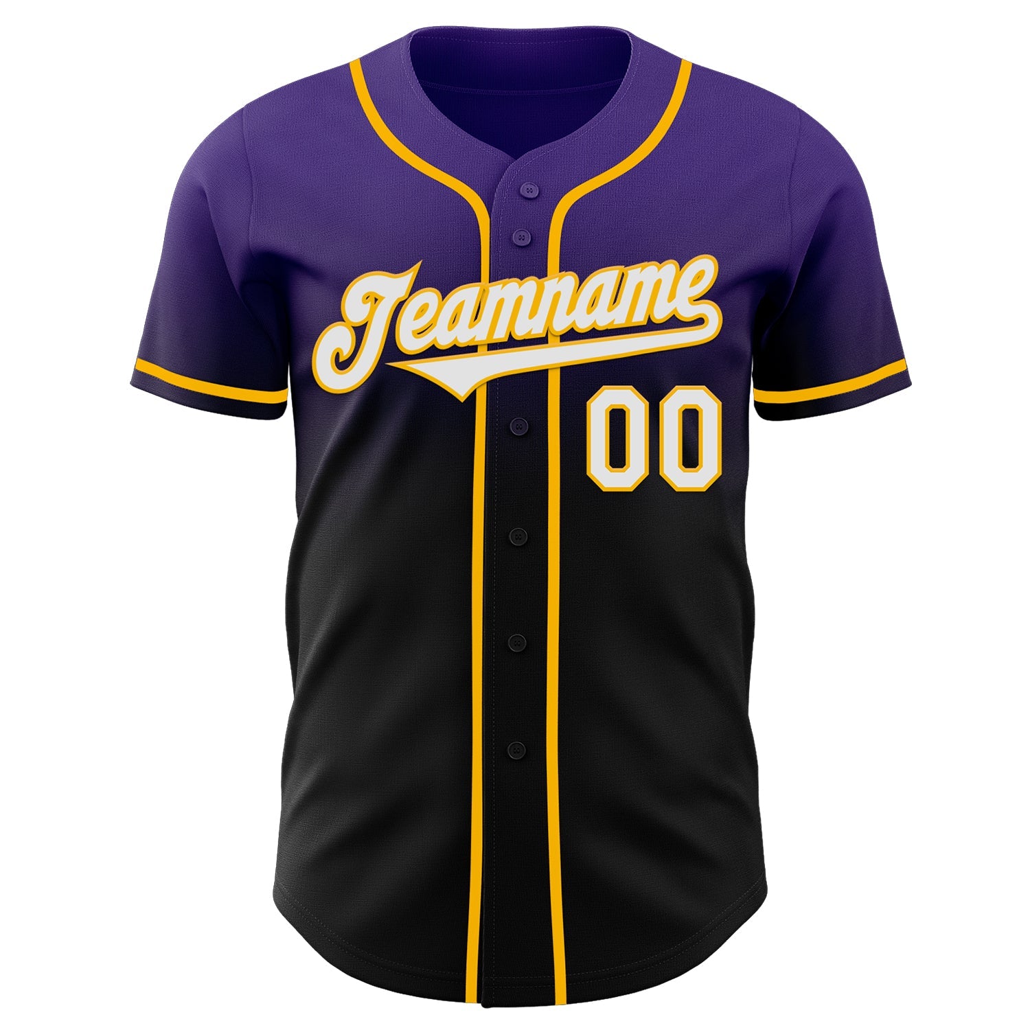 Custom Purple Black-Gold Authentic Fade Fashion Baseball Jersey view 2