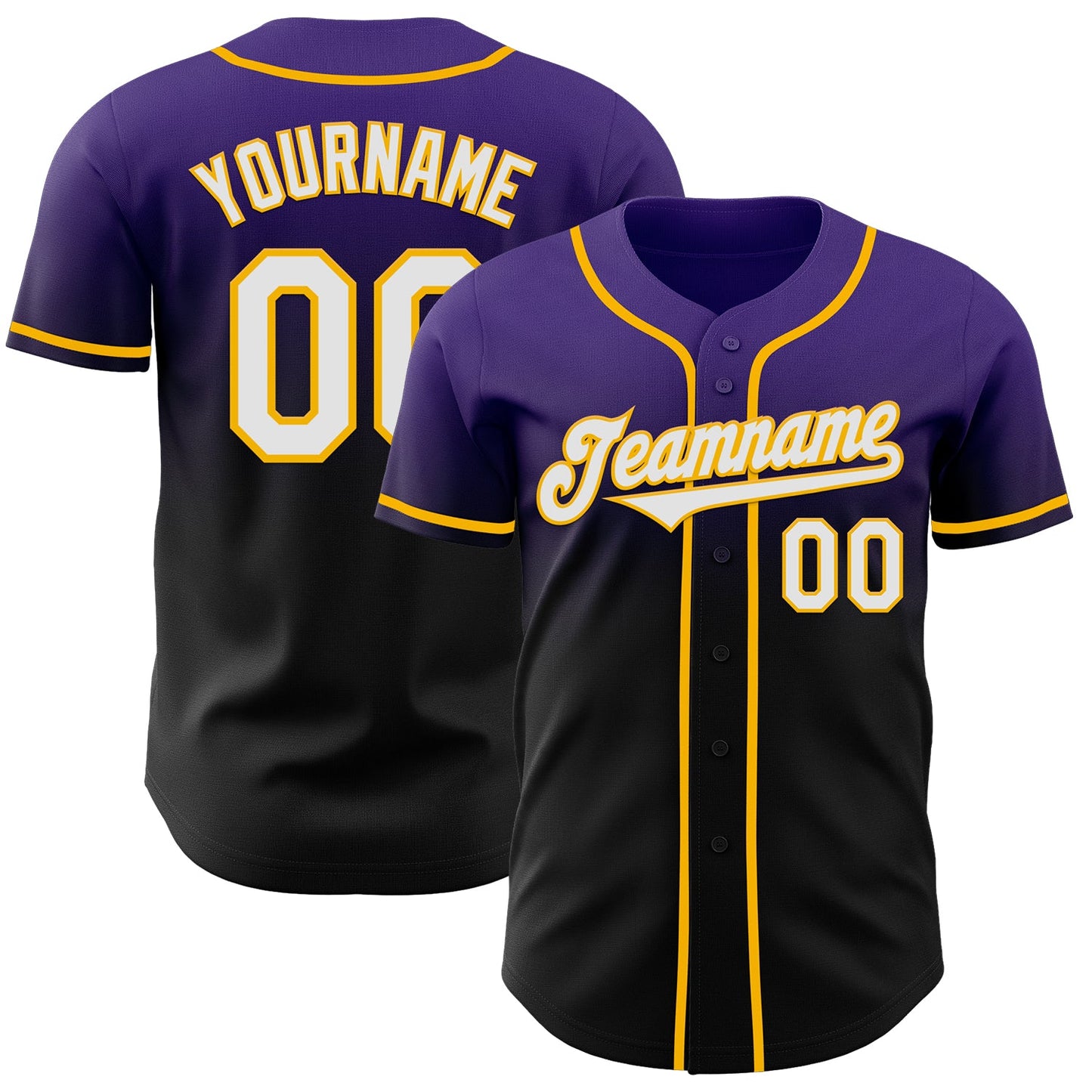 Custom Purple Black-Gold Authentic Fade Fashion Baseball Jersey - Main View