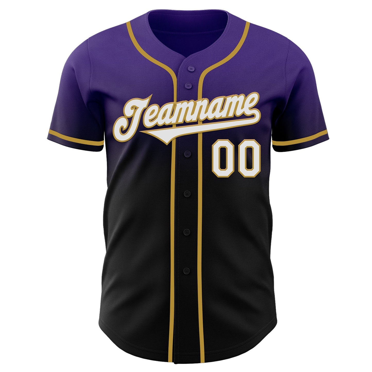 Custom Purple Black-Old Gold Authentic Fade Fashion Baseball Jersey view 2