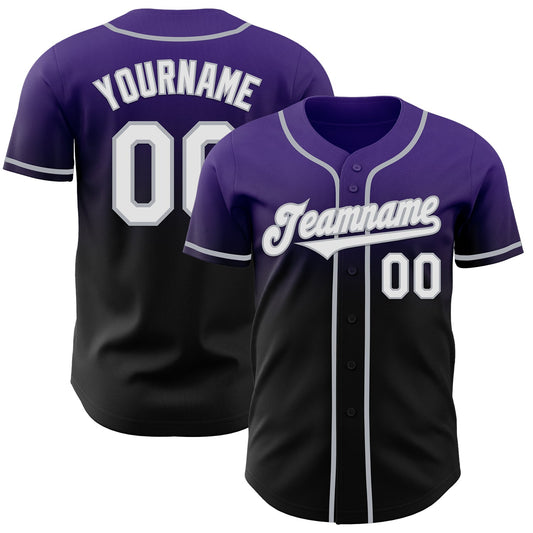 Custom Purple Black-Gray Authentic Fade Fashion Baseball Jersey - Main View
