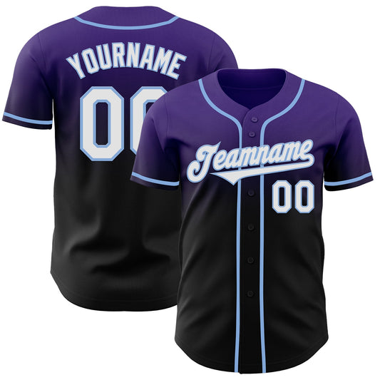 Custom Purple Black-Light Blue Authentic Fade Fashion Baseball Jersey - Main View