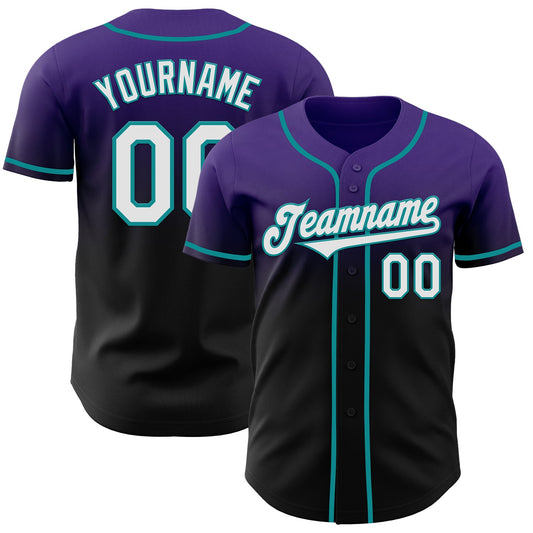 Custom Purple Black-Teal Authentic Fade Fashion Baseball Jersey - Main View