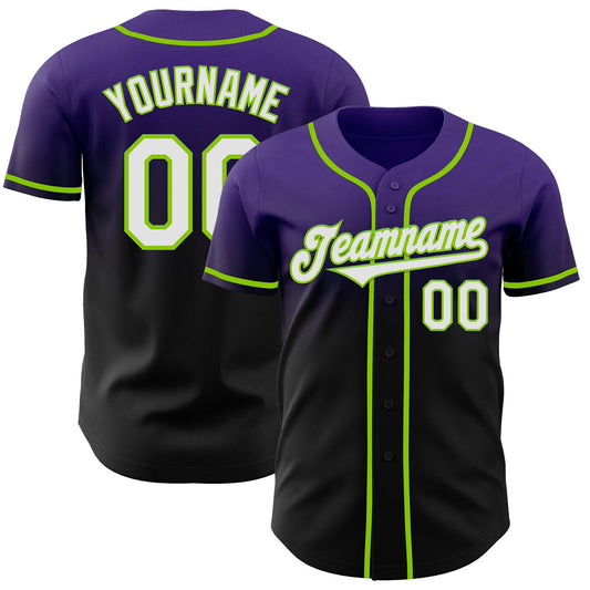 Custom Purple Black-Neon Green Authentic Fade Fashion Baseball Jersey - Main View