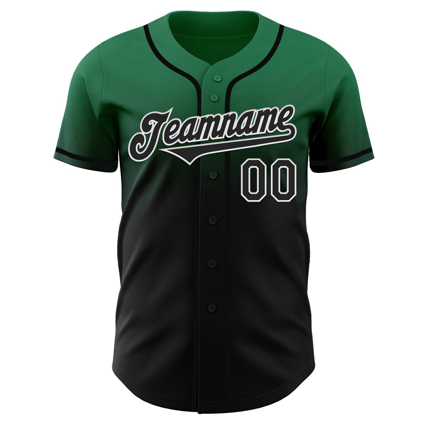 Custom Kelly Green Black-White Authentic Fade Fashion Baseball Jersey view 2