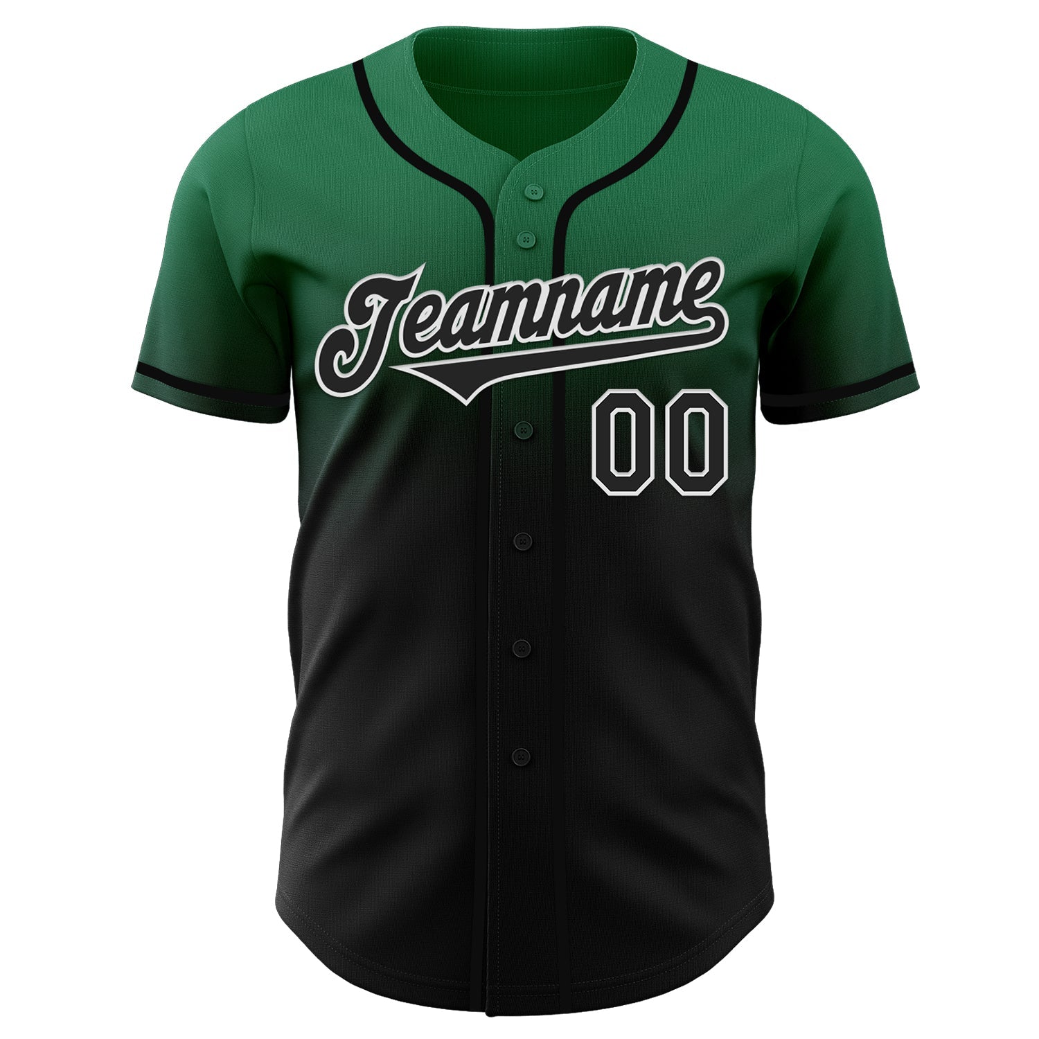 Custom Kelly Green Black-White Authentic Fade Fashion Baseball Jersey view 2