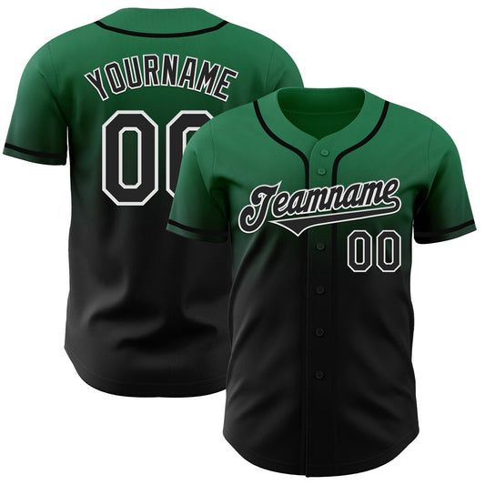 Custom Kelly Green Black-White Authentic Fade Fashion Baseball Jersey - Main View
