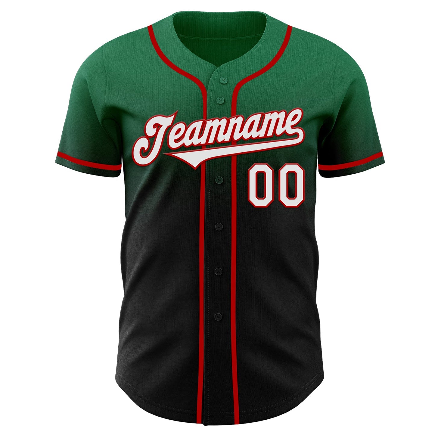 Custom Kelly Green Black-Red Authentic Fade Fashion Baseball Jersey view 2