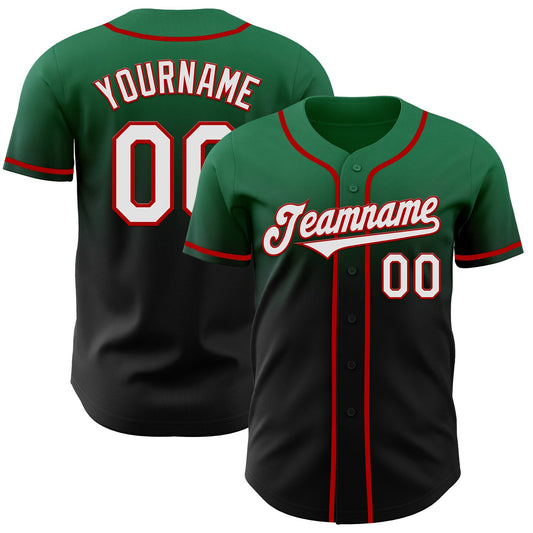 Custom Kelly Green Black-Red Authentic Fade Fashion Baseball Jersey - Main View