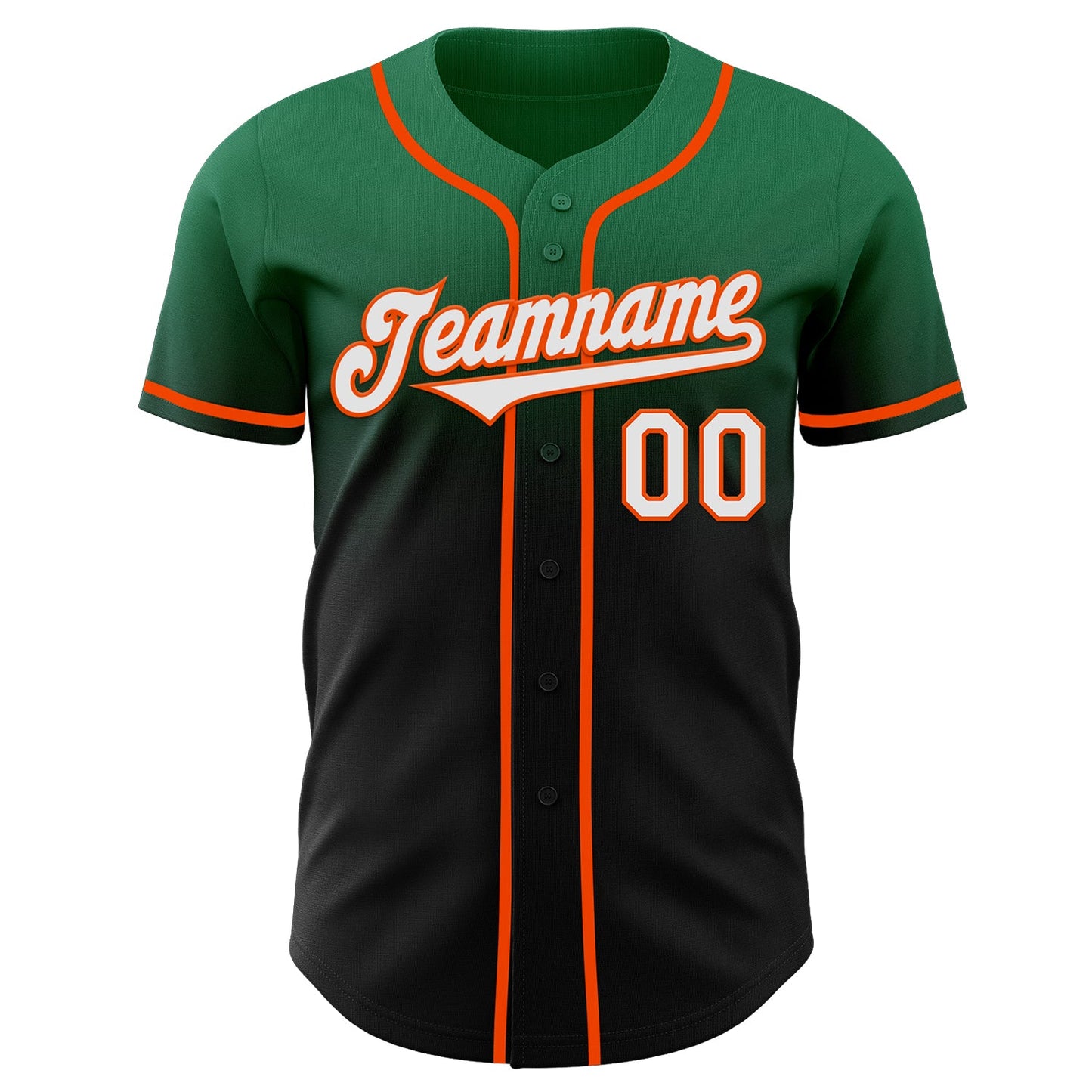 Custom Kelly Green Black-Orange Authentic Fade Fashion Baseball Jersey view 2