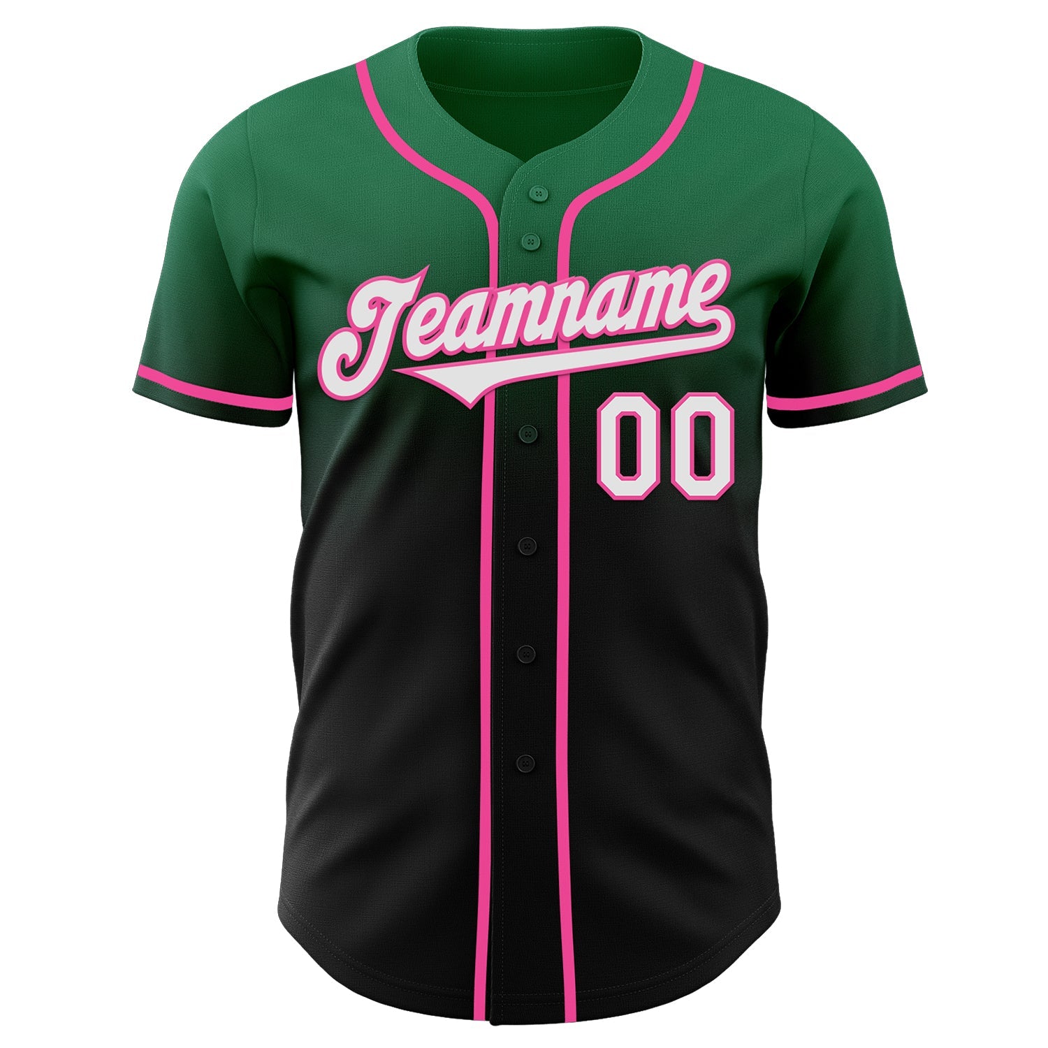 Custom Kelly Green Black-Pink Authentic Fade Fashion Baseball Jersey view 2