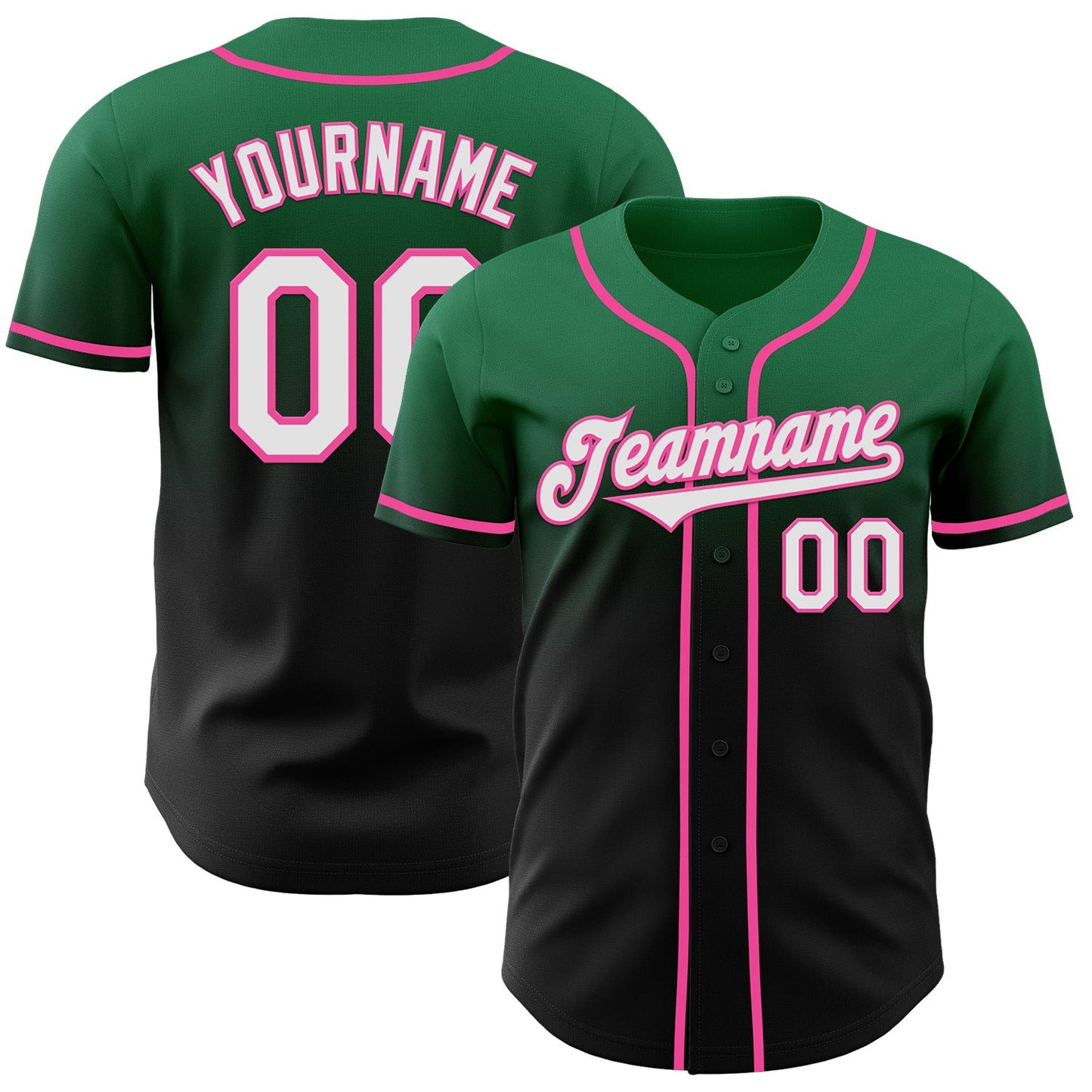 Custom Kelly Green Black-Pink Authentic Fade Fashion Baseball Jersey - Main View