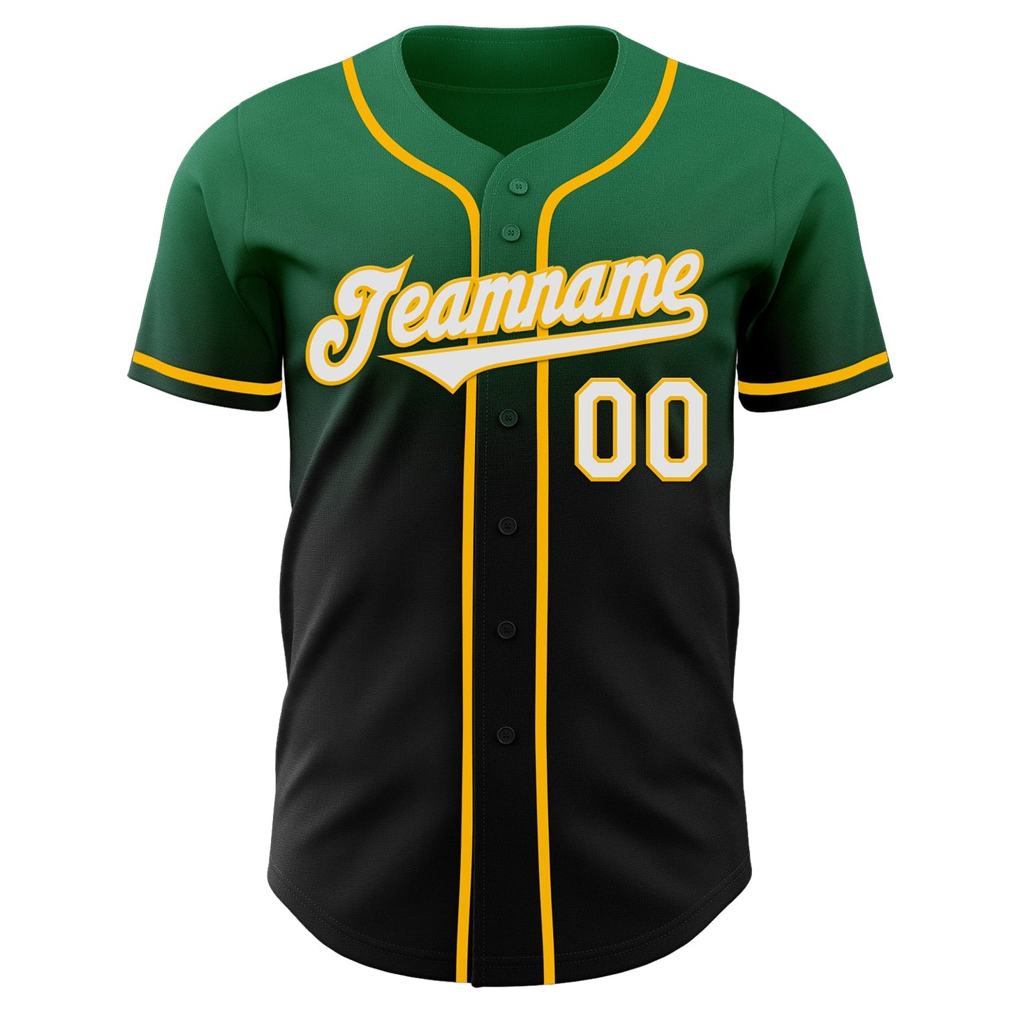 Custom Kelly Green Black-Gold Authentic Fade Fashion Baseball Jersey view 2