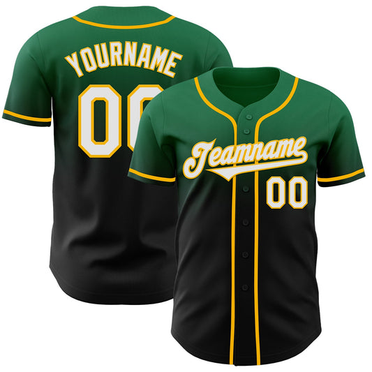 Custom Kelly Green Black-Gold Authentic Fade Fashion Baseball Jersey - Main View