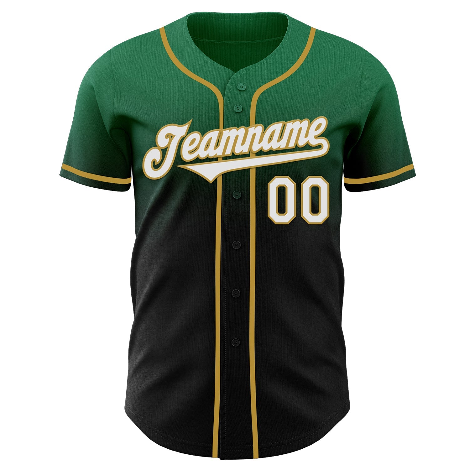 Custom Kelly Green Black-Old Gold Authentic Fade Fashion Baseball Jersey view 2