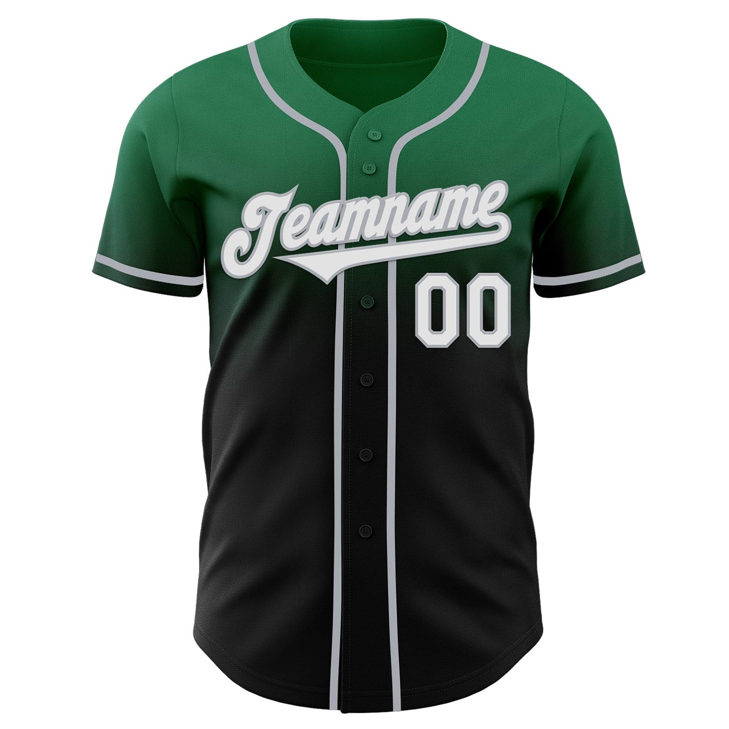 Custom Kelly Green Black-Gray Authentic Fade Fashion Baseball Jersey view 2
