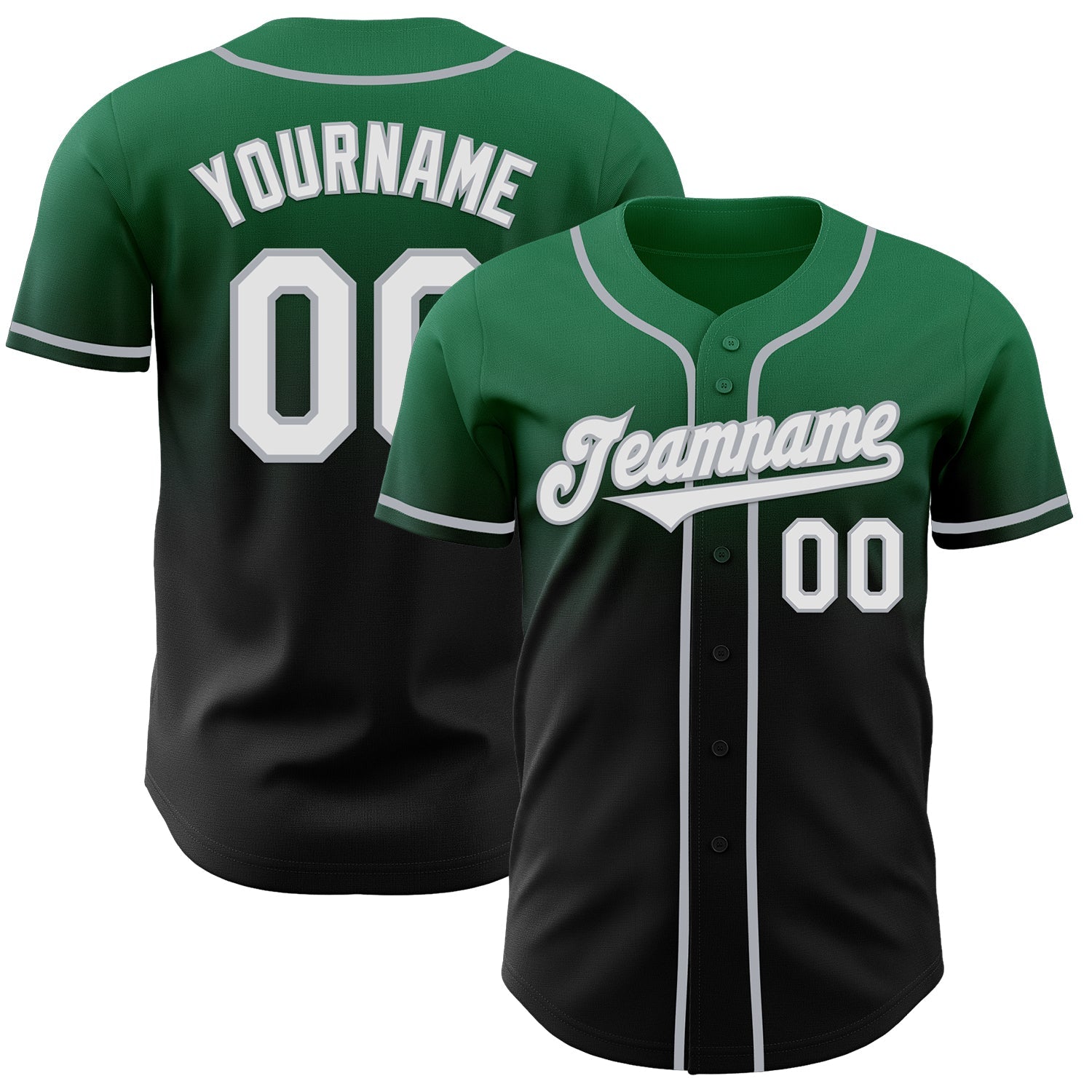 Custom Kelly Green Black-Gray Authentic Fade Fashion Baseball Jersey - Main View