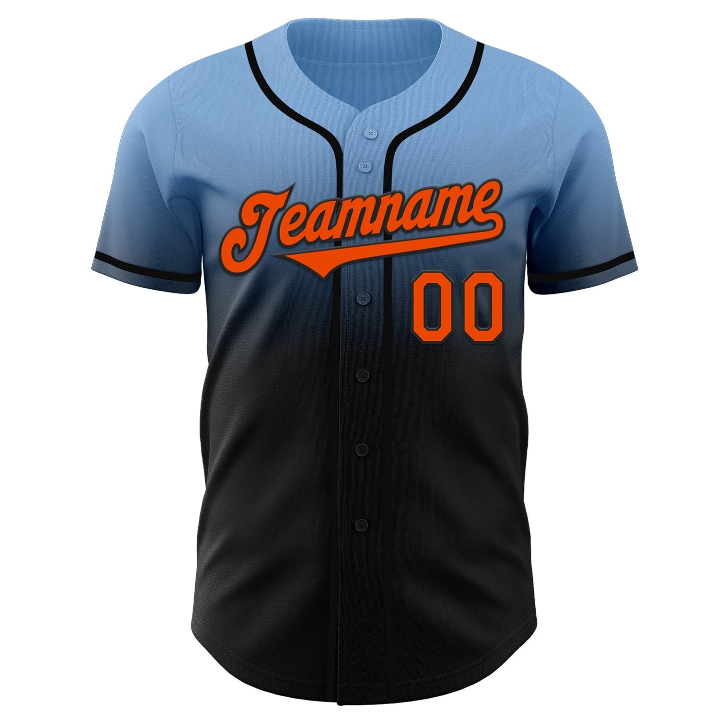 Custom Light Blue Orange-Black Authentic Fade Fashion Baseball Jersey view 2